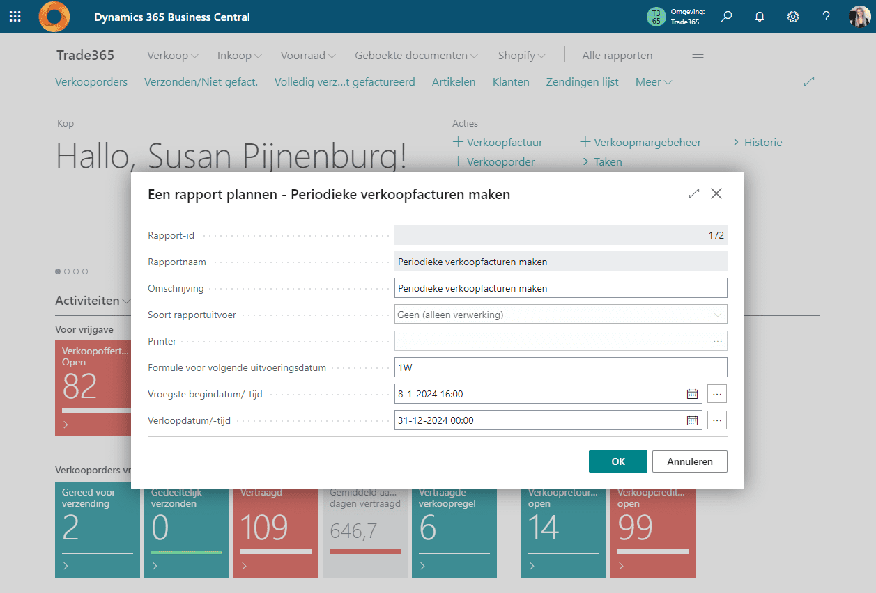 Rapporten plannen in Business Central