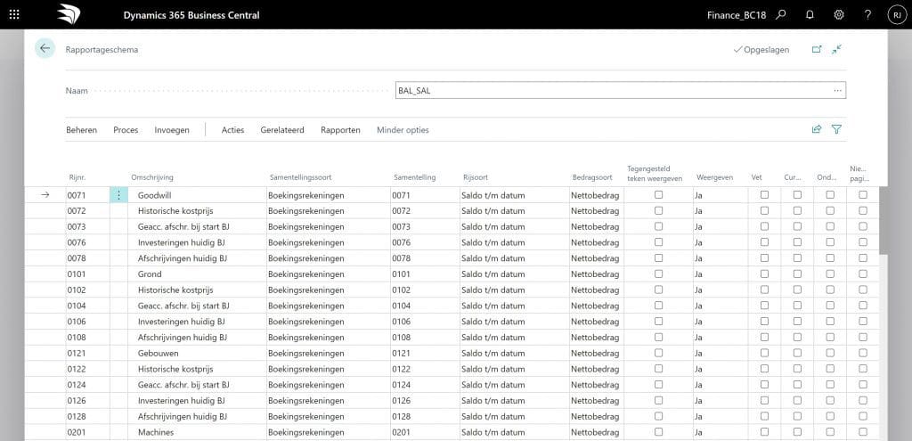 Rapportageschema met saldi en mutaties voor Power BI