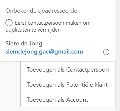 Account of lead genereren vanuit Outlook