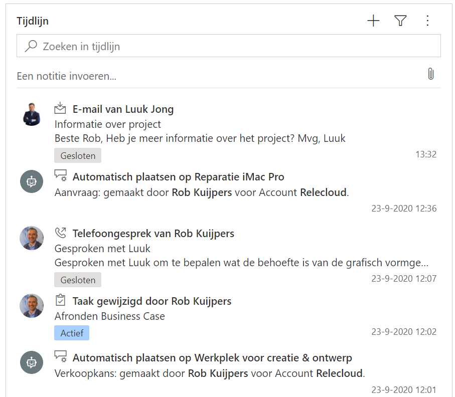 E-mail zichtbaar op de tijdlijn in Dynamics 365 Sales