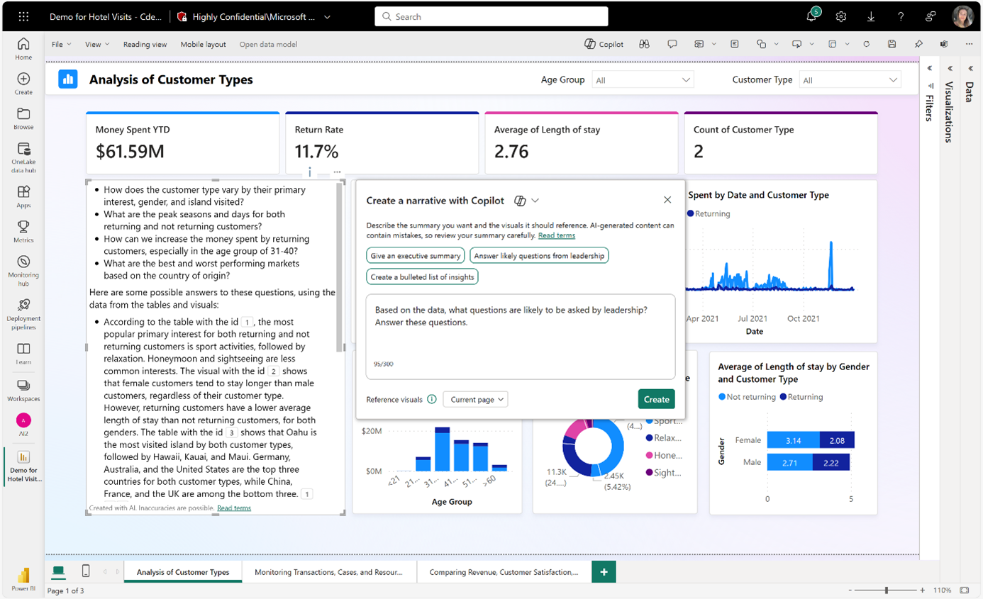 Narratieve visuals met Copilot in Power BI