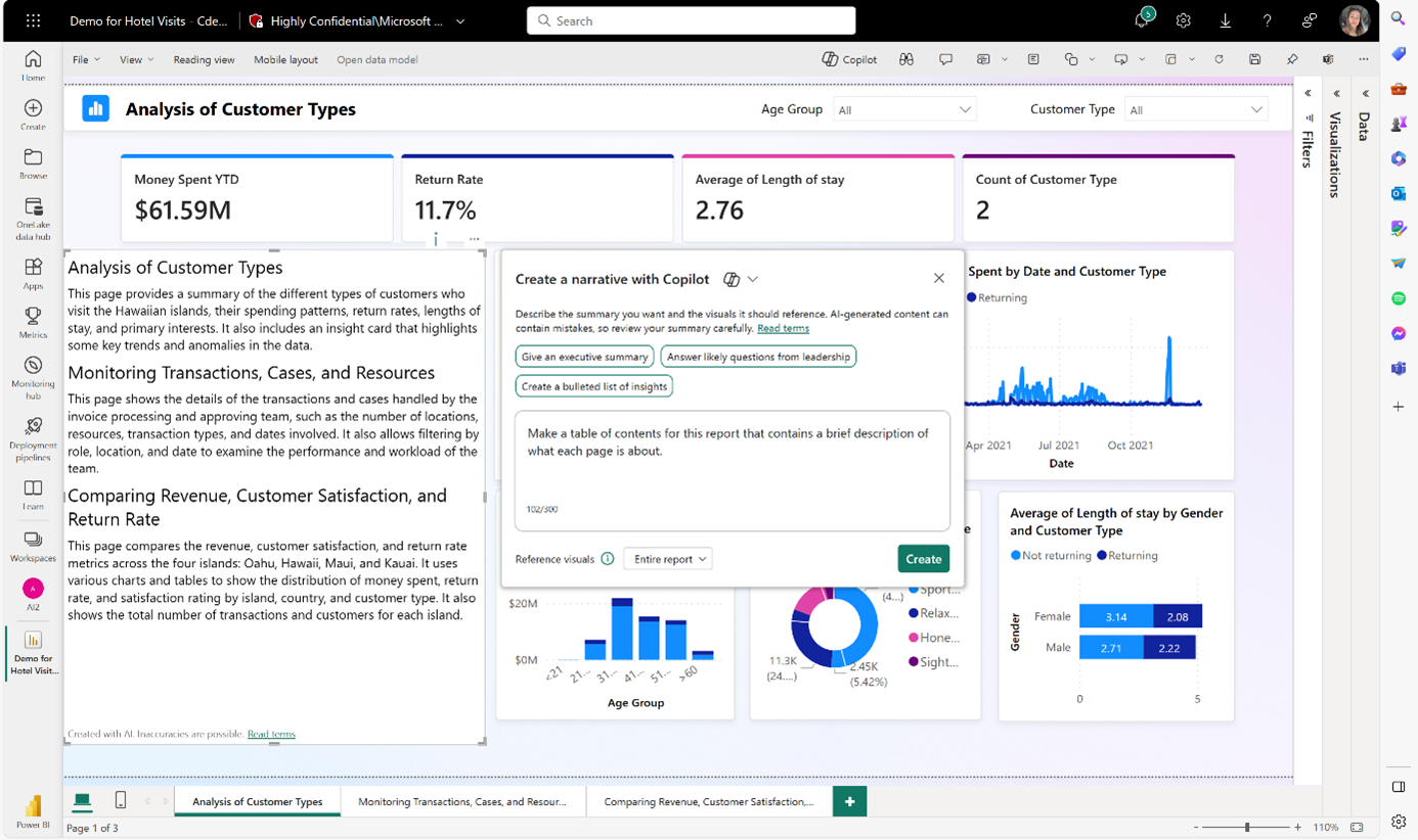 Voorbeeldprompt inhoudsopgave voor Power BI-rapport
