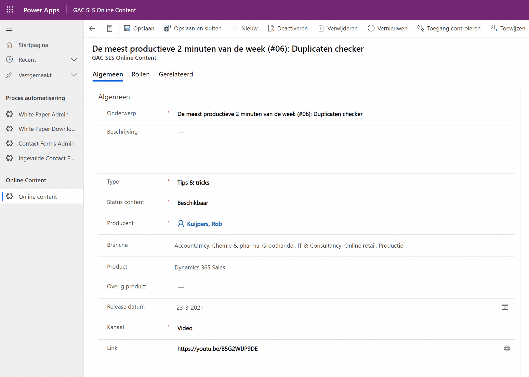 Model-driven app en Power BI op Dataverse